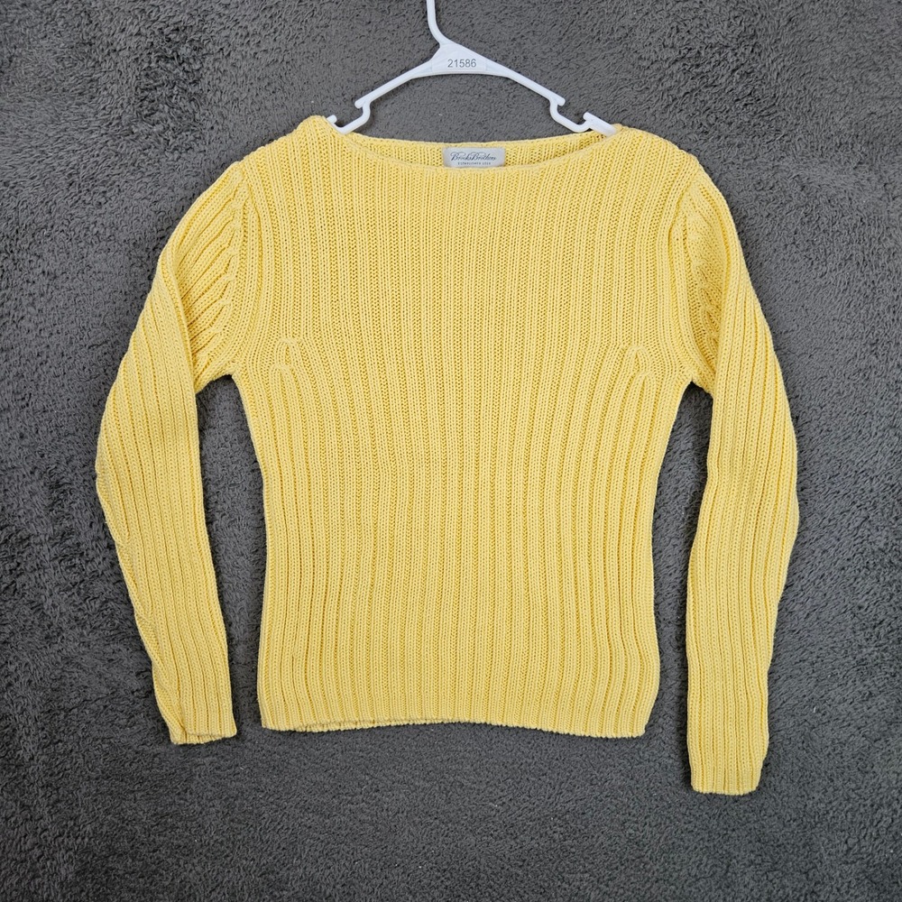 Brooks Brothers Womens Yellow Ribbed Cotton Boat Neck Sweater Size M